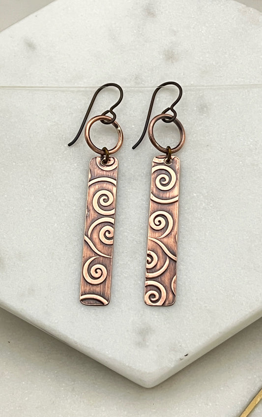 Patterned Copper Dangle Earrings
