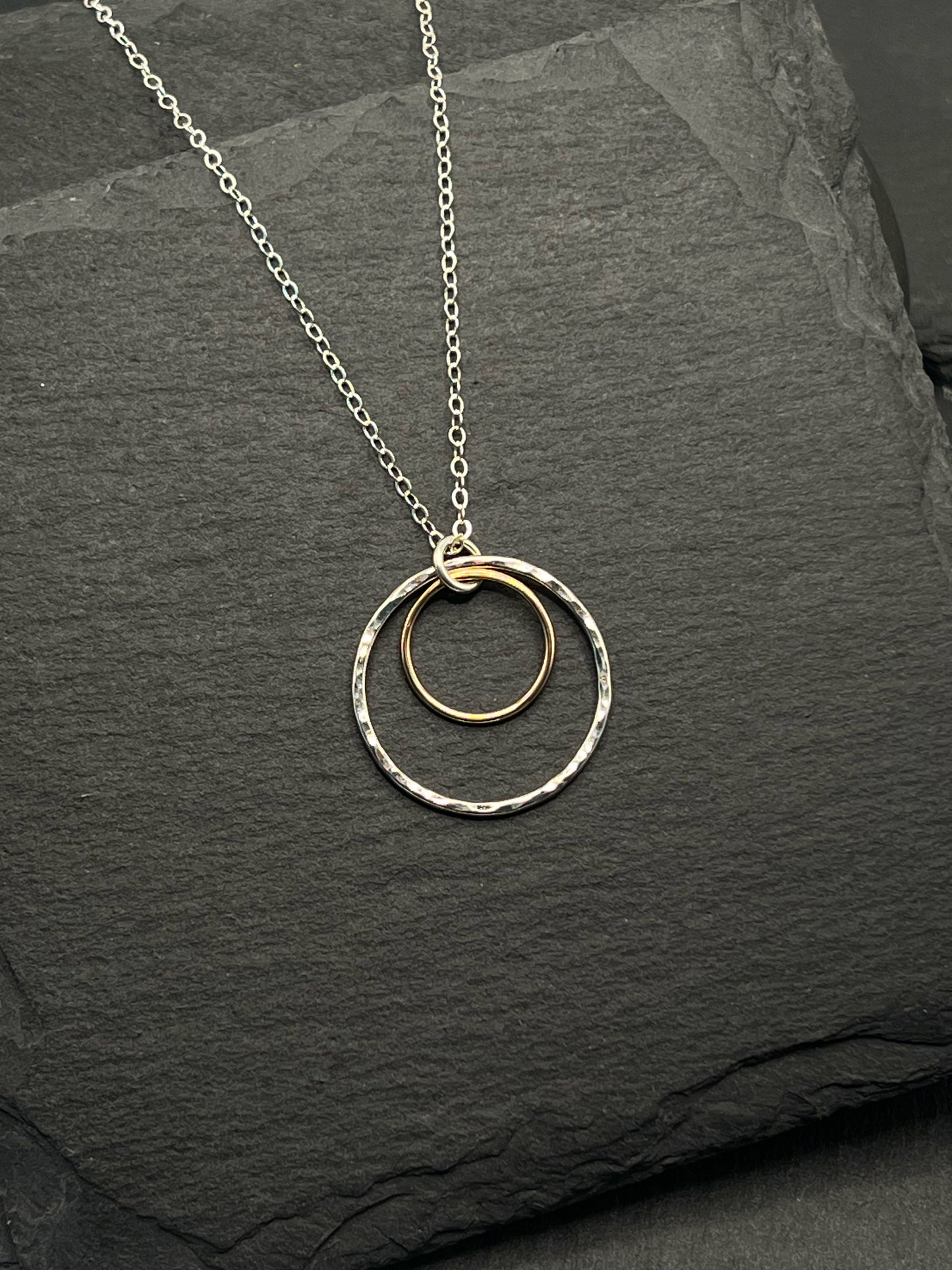 14K gold and sterling silver double hoop necklace
