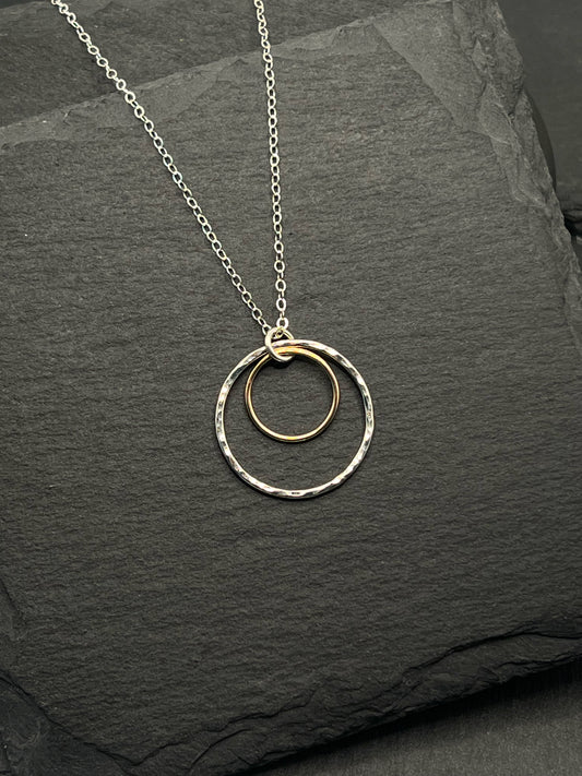 14K gold and sterling silver double hoop necklace