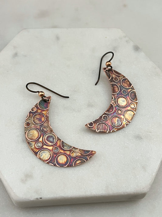 Crescent moon copper earrings