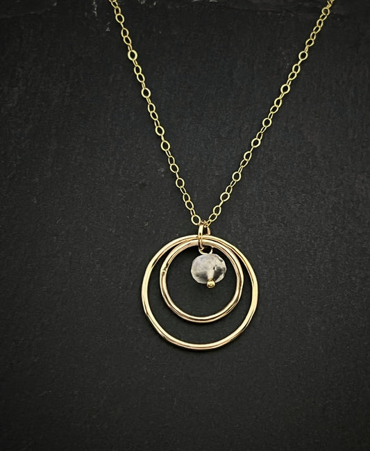 14K Gold and rainbow moonstone necklace