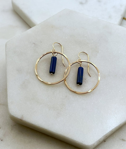 Lapis Lazuli Hoop Earrings – 14K Gold Fill