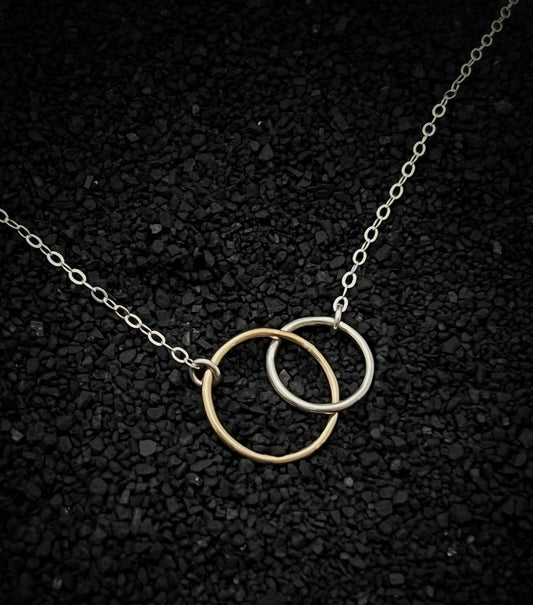 14K gold and sterling silver linked double hoop necklace