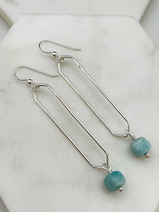 Sterling silver oval drop earrings with amazonite gemstones