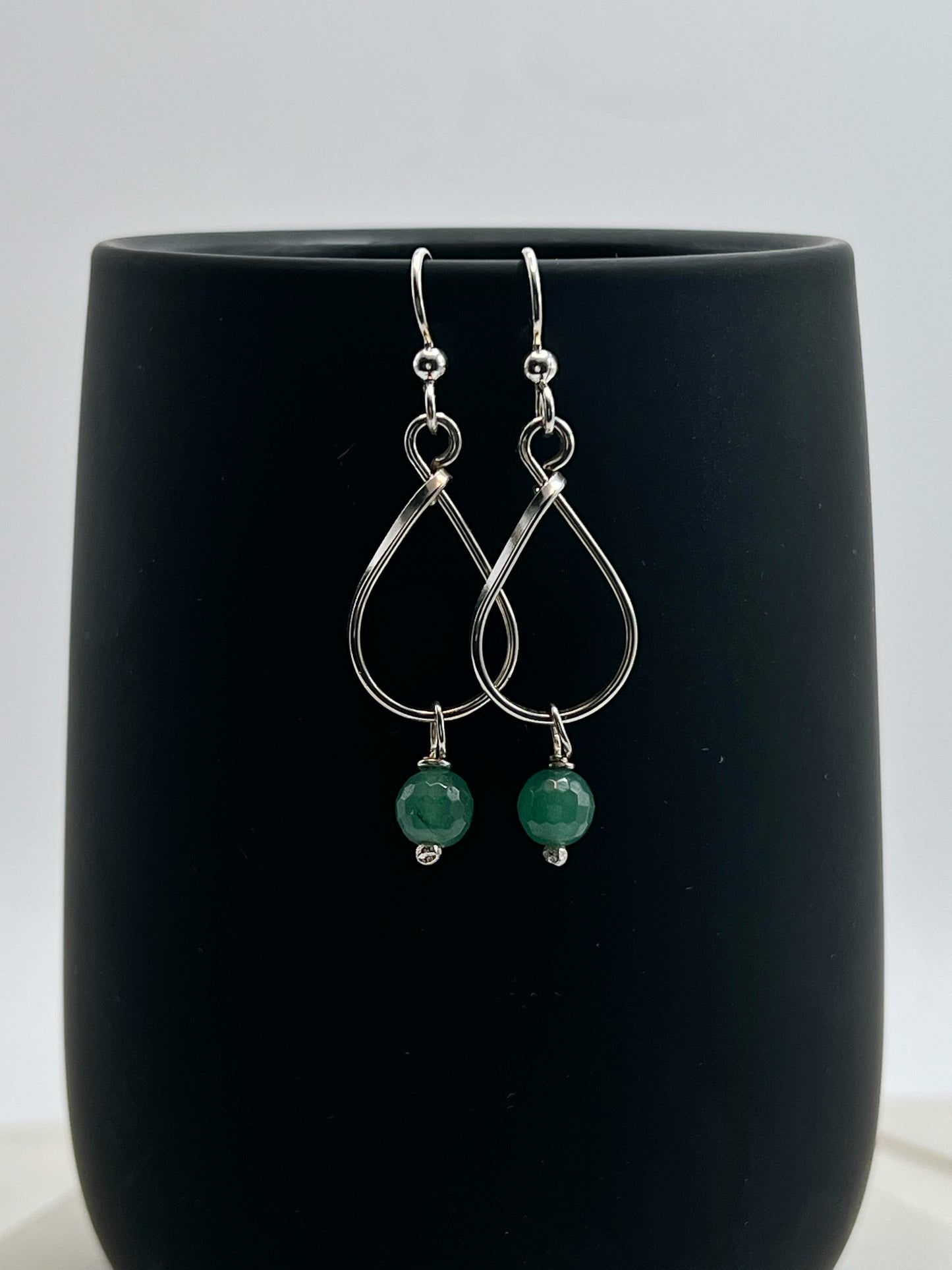 Sterling silver and aventurine teardrop earrings