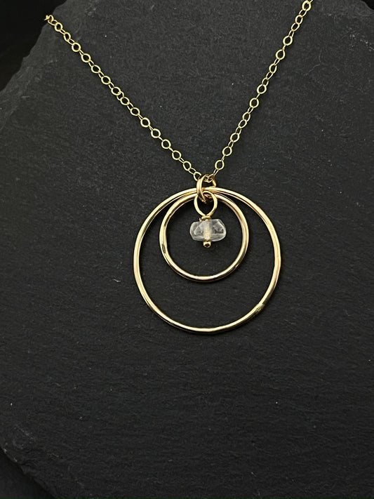 14K Gold hand-forged double hoop necklace