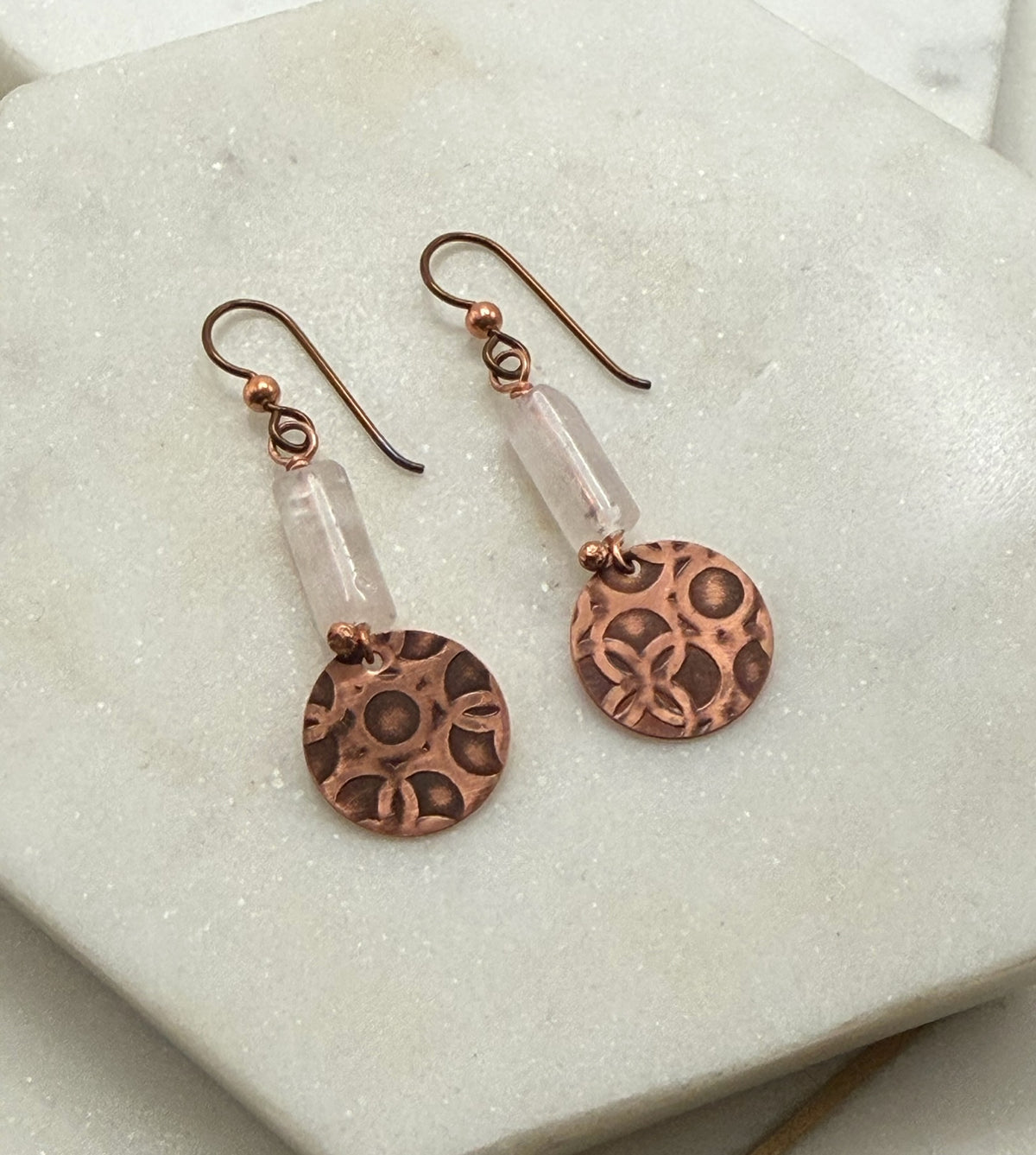 Rose Quartz & Copper Earrings