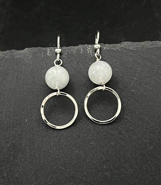 Forged Sterling Silver & rainbow moonstone earrings