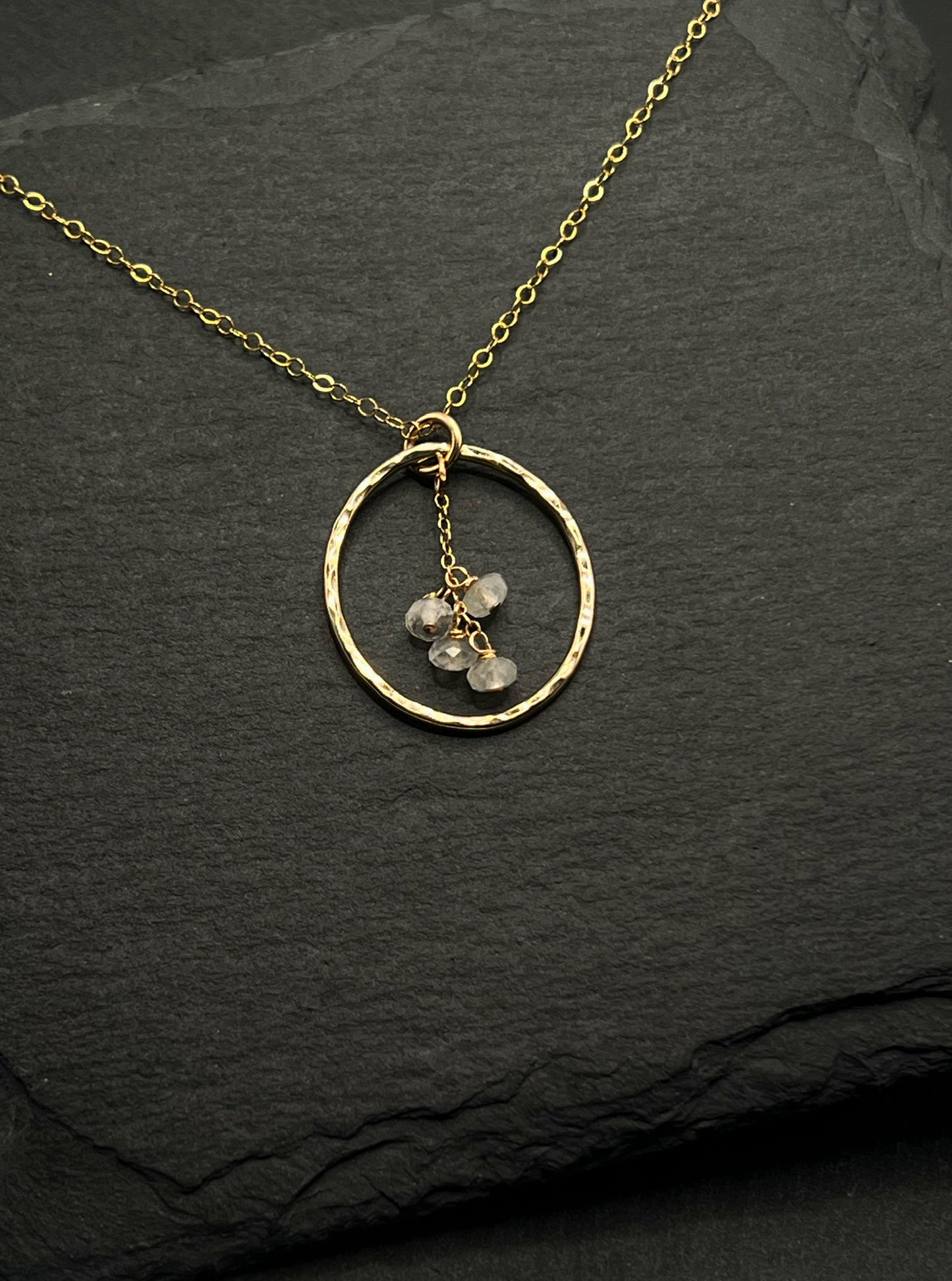 14K Gold and rainbow moonstones necklace