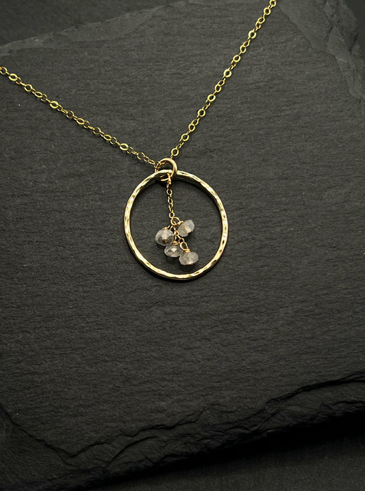 14K Gold and rainbow moonstones necklace