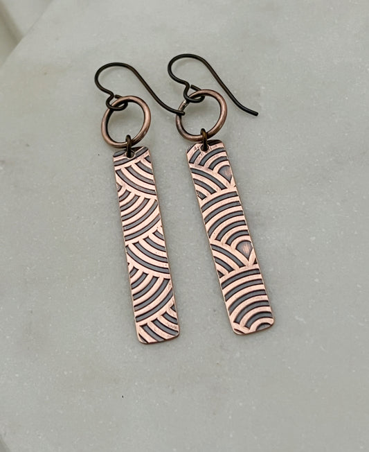 Patterned Copper Dangle Earrings