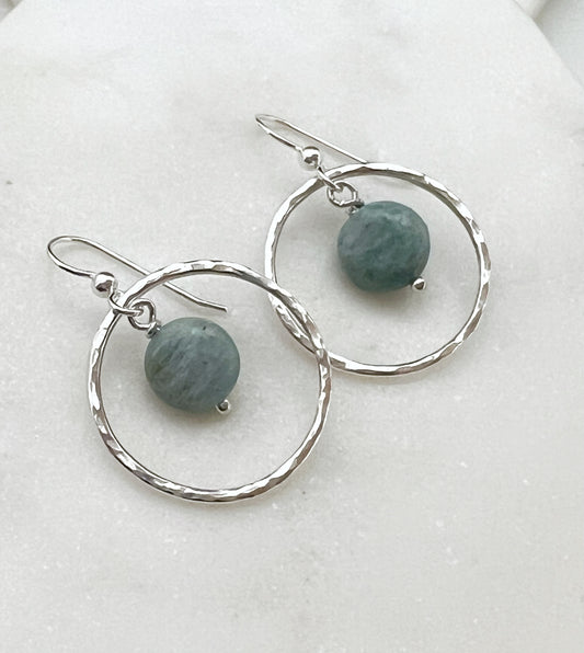 Sterling silver hoop earrings with amazonite gemstones
