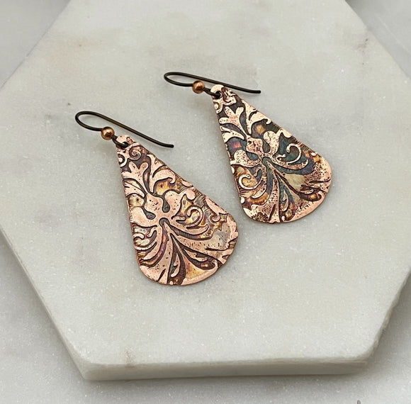 Acid  etched copper earring