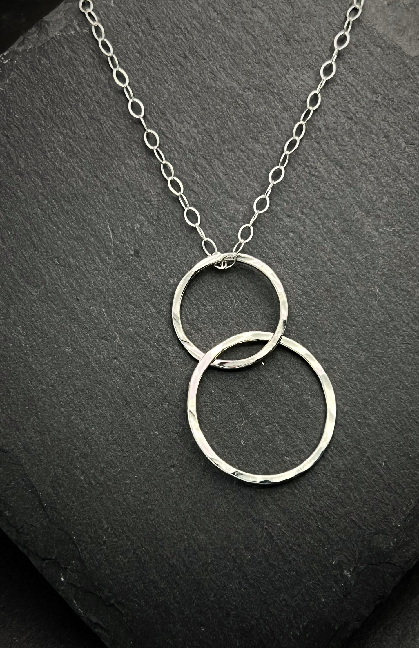 Sterling silver linked double hoop necklace