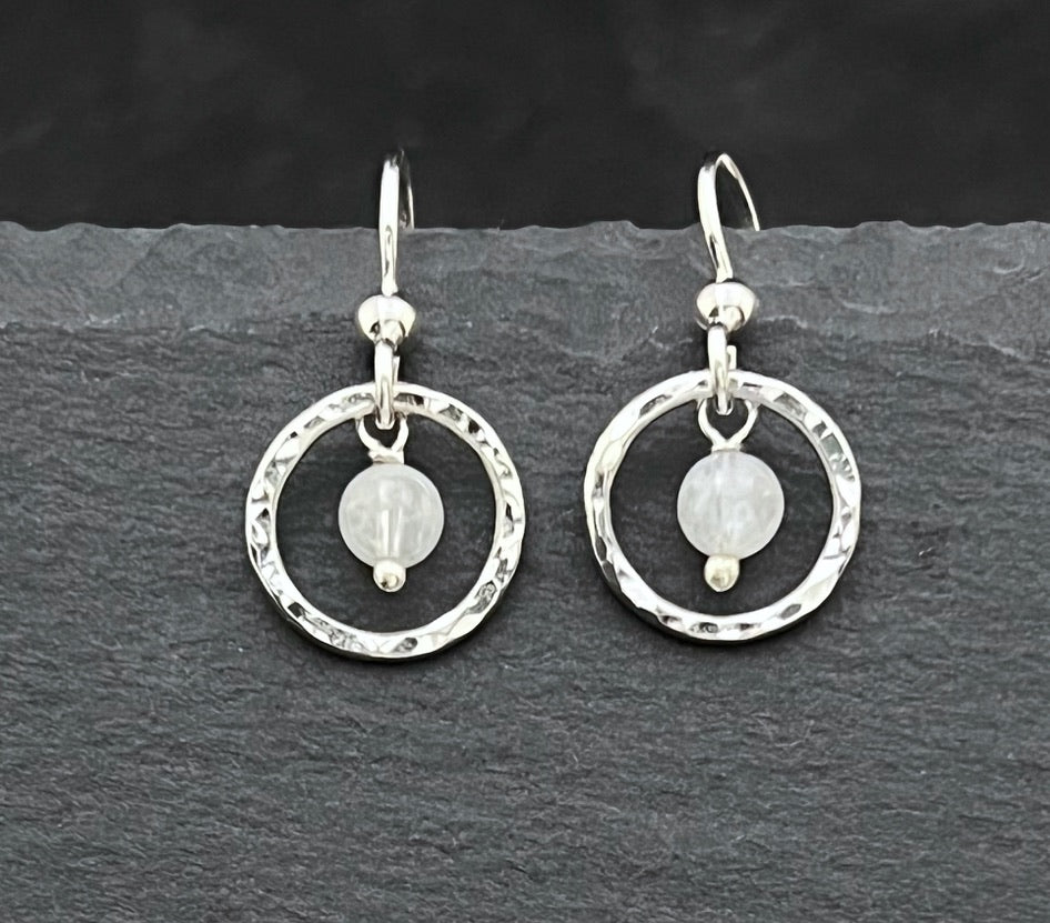 Forged Sterling Silver & Moonstone Dangle Earrings