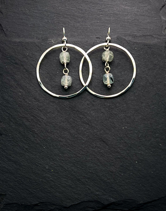 Sterling silver hoop earrings with prehnite gemstones