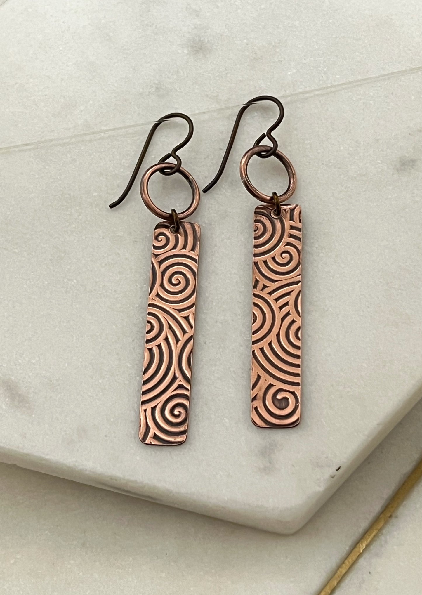 Patterned Copper Dangle Earrings