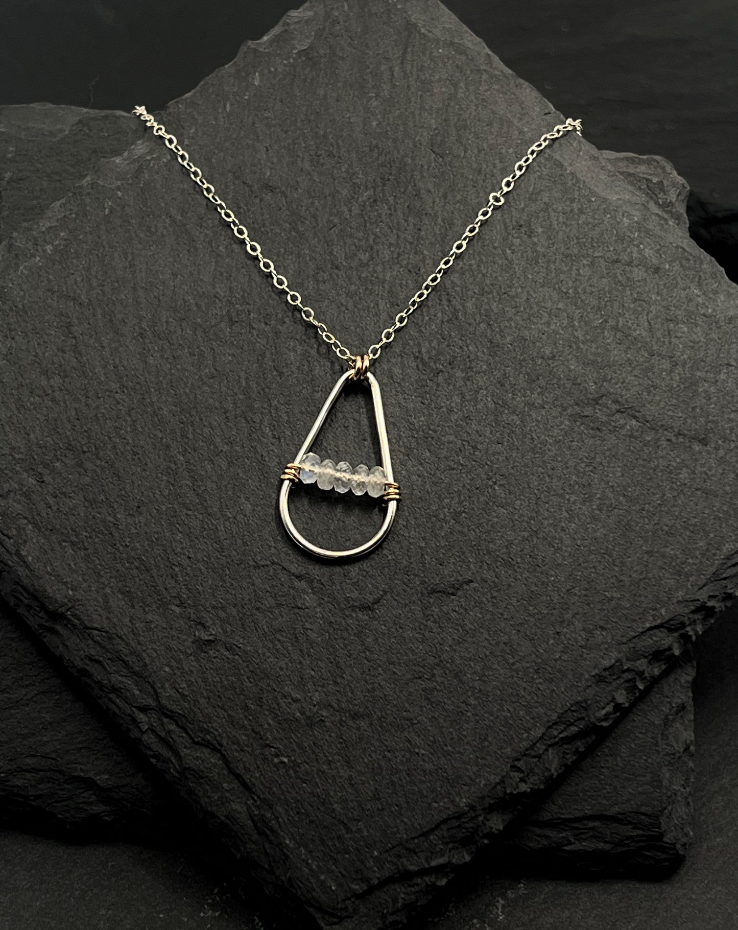 Handmade Sterling Silver Teardrop Necklace with 14k Gold and moonstone