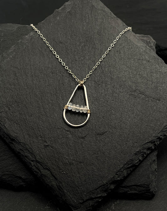 Handmade Sterling Silver Teardrop Necklace with 14k Gold and moonstone