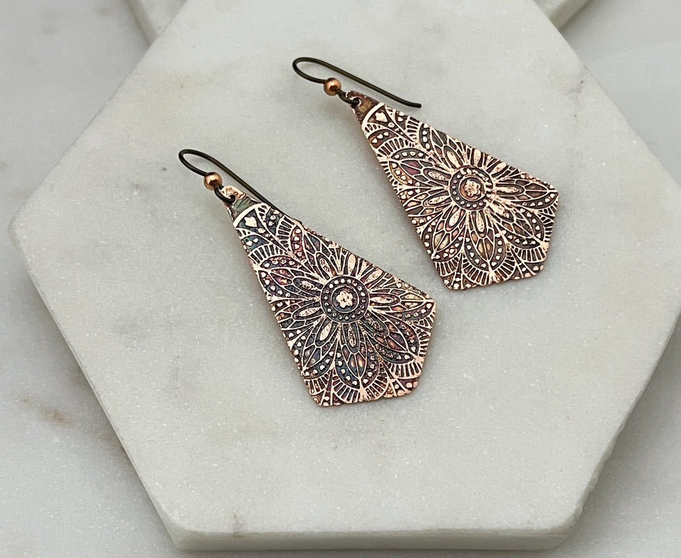 Acid etched copper earring