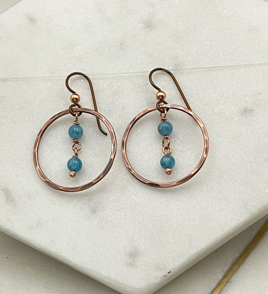 Copper hoops with amazonite  gemstones