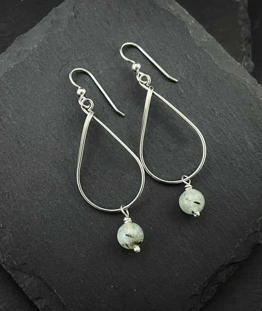 Sterling silver and prehnite teardrop earrings