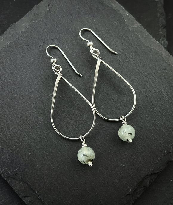 Sterling silver and prehnite teardrop earrings