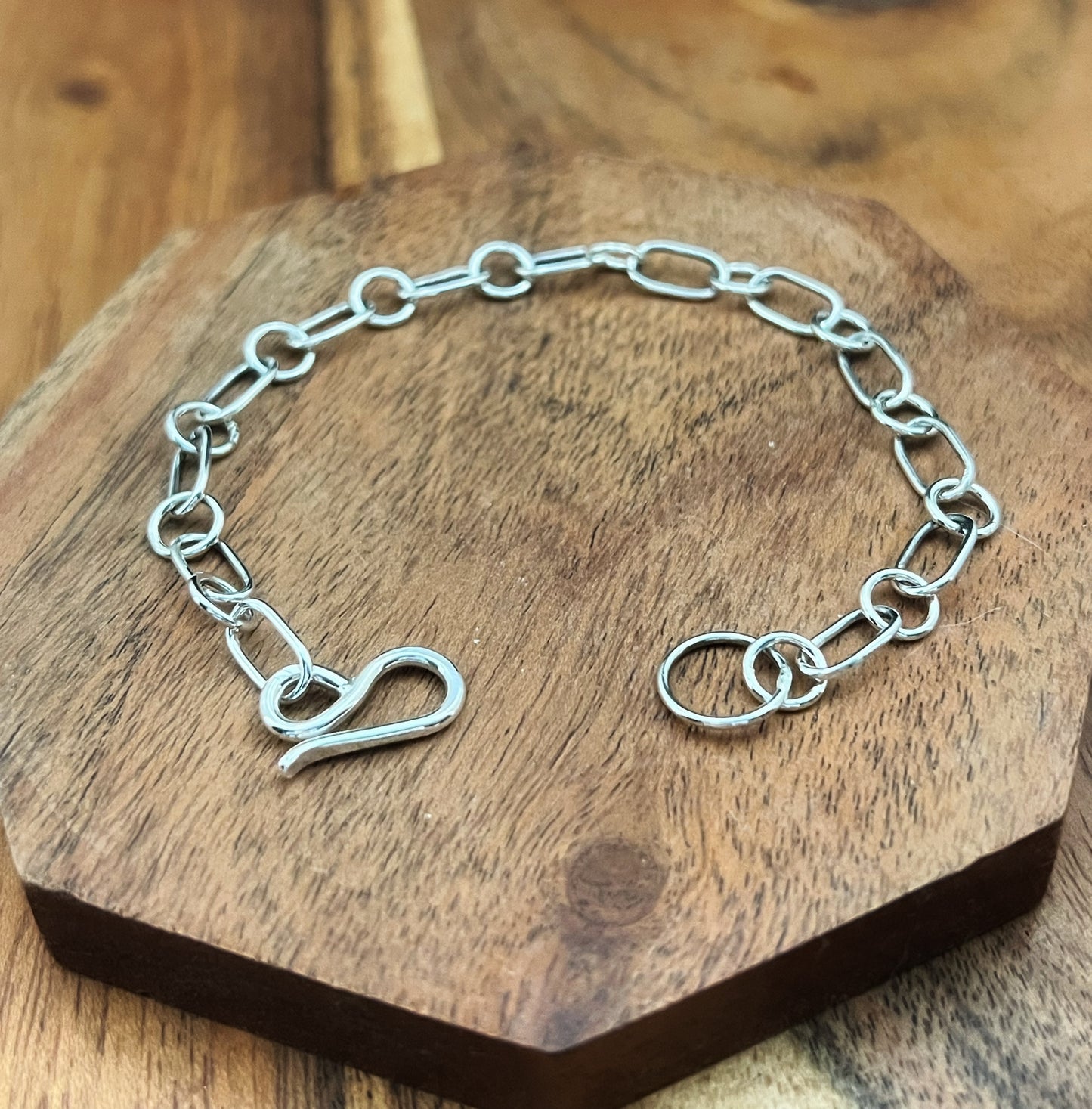 Forged sterling silver chain bracelet