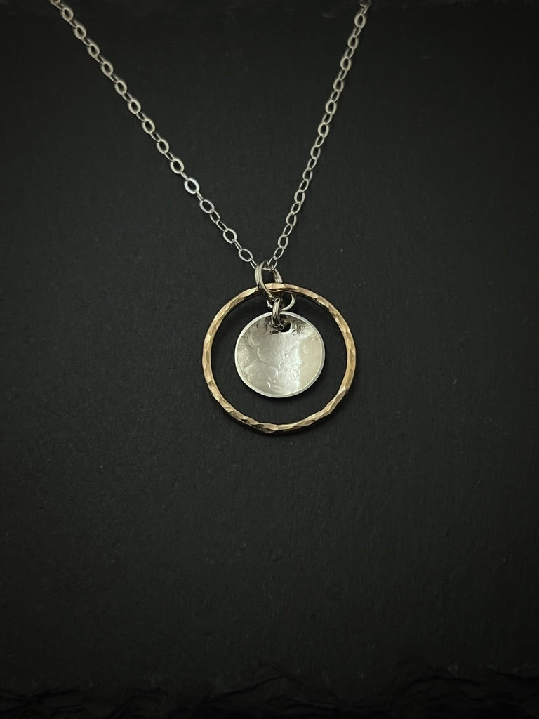 14K gold and sterling silver mixed metal necklace