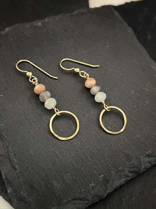 14K Gold and coffee moonstone hoops