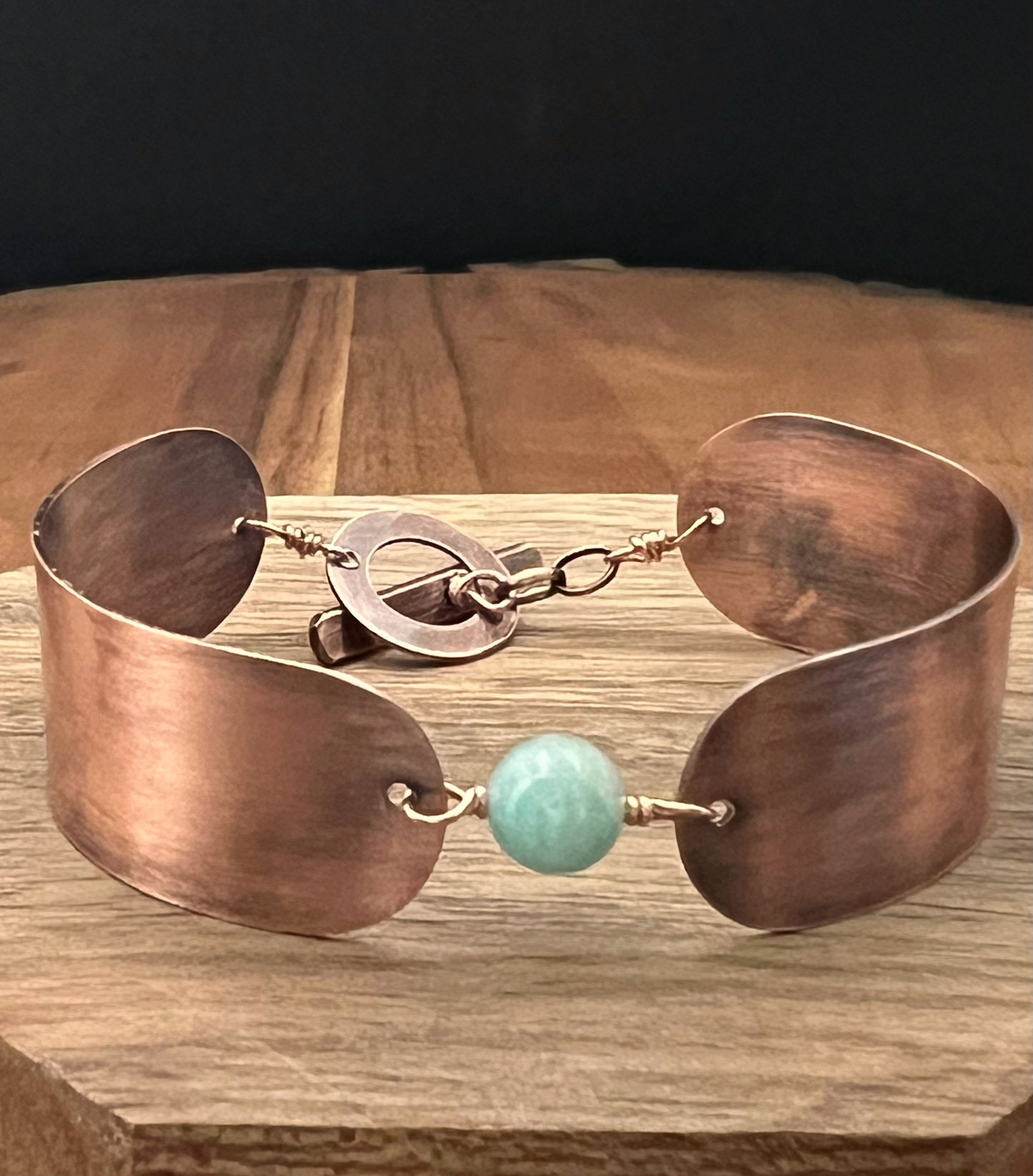 Copper and amazonite cuff bracelet