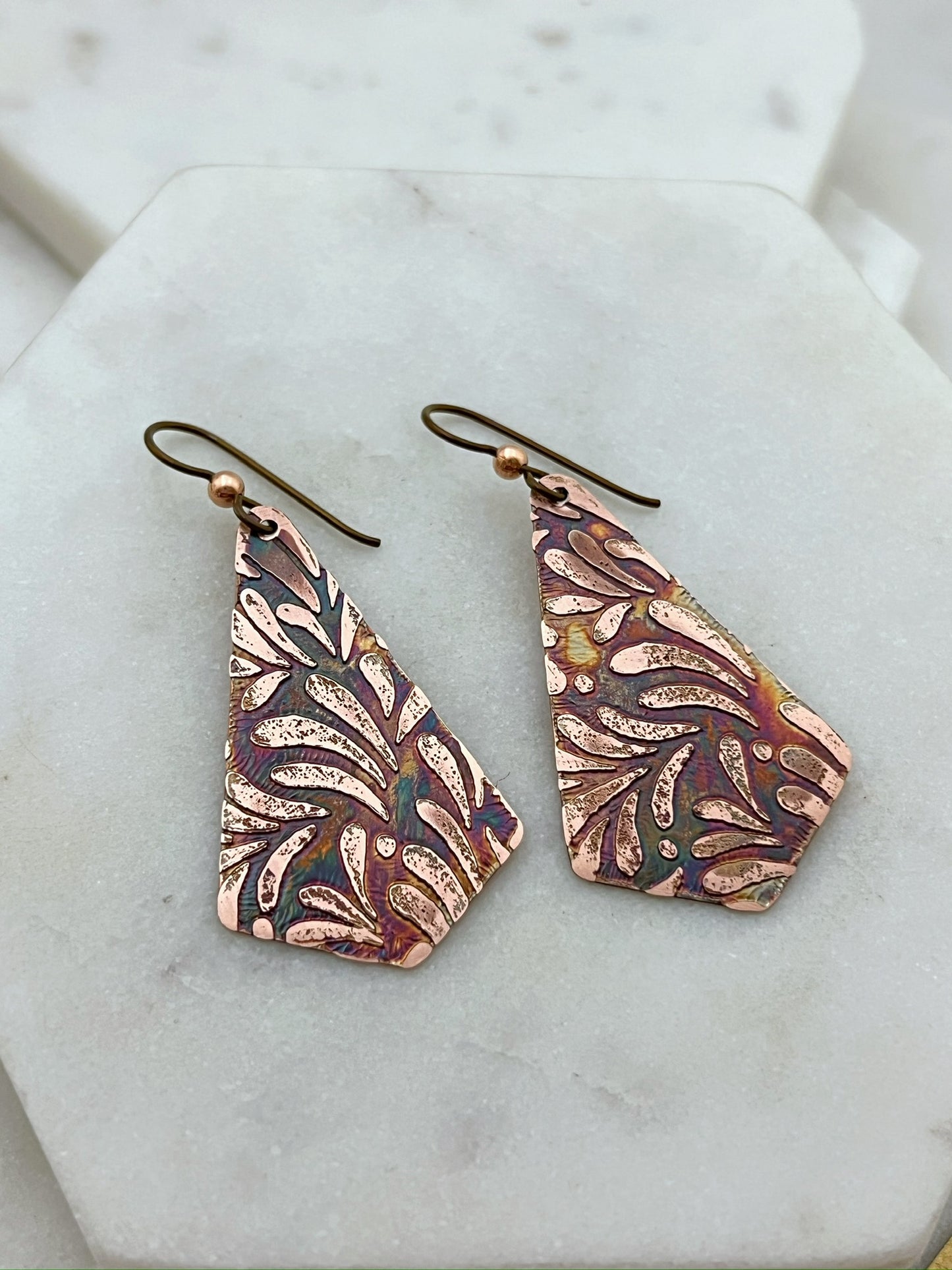 Acid  etched copper earrings