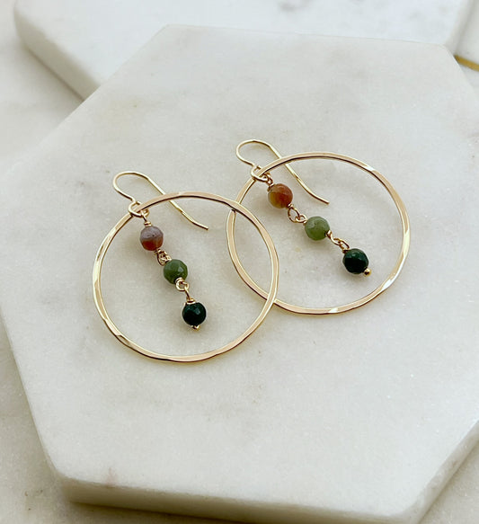 India Agate Hoop Earrings – 14K Gold Fill
