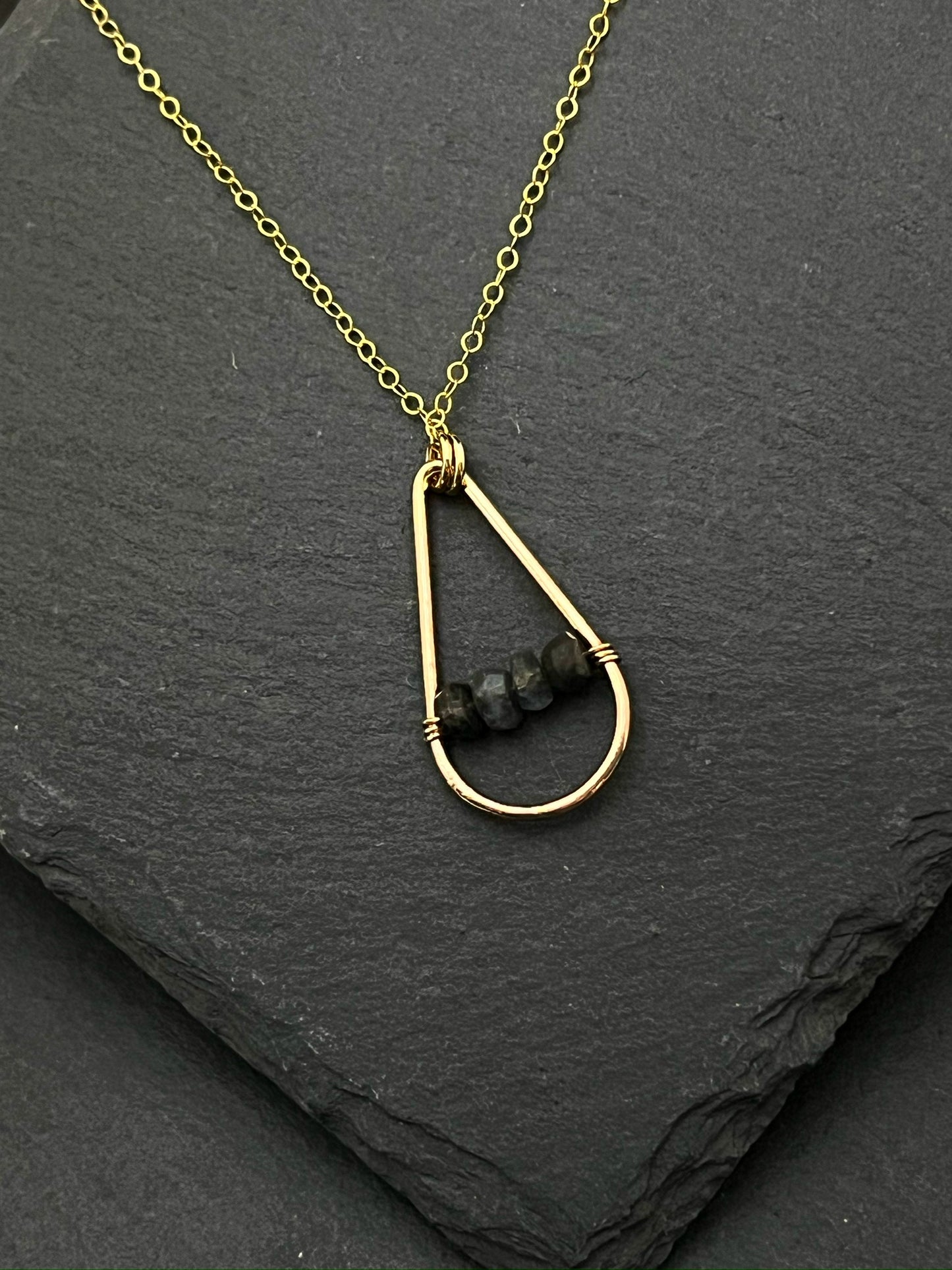 14K Gold hand-forged teardrop necklace