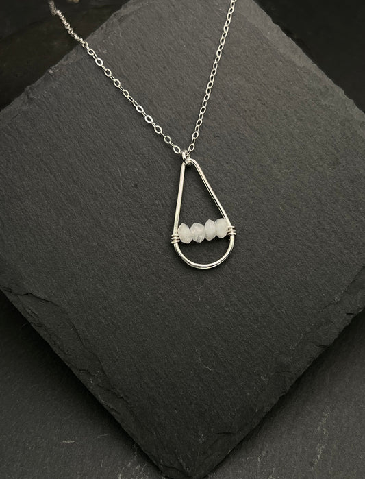 Handmade Sterling Silver Teardrop Necklace with Rainbow Moonstone