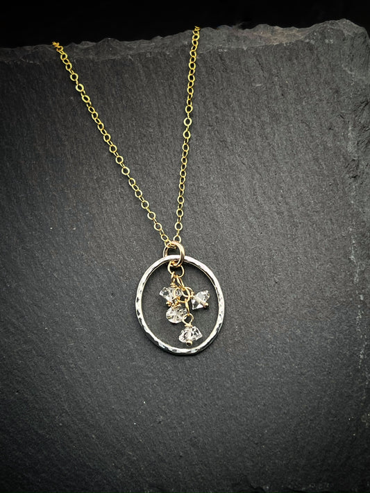 Handmade Sterling Silver Necklace with 14k Gold and Herkimer Diamond