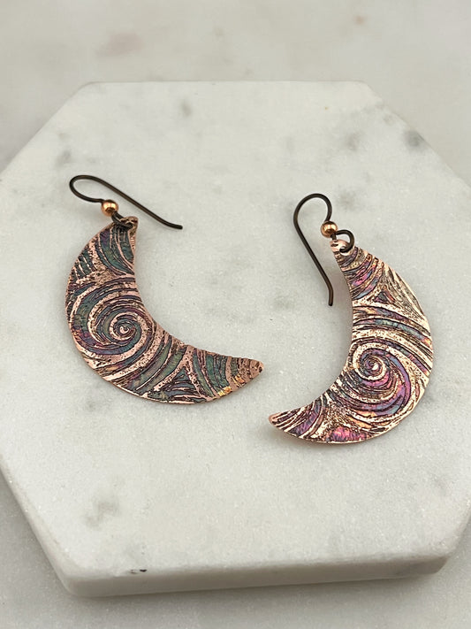Crescent moon copper earrings