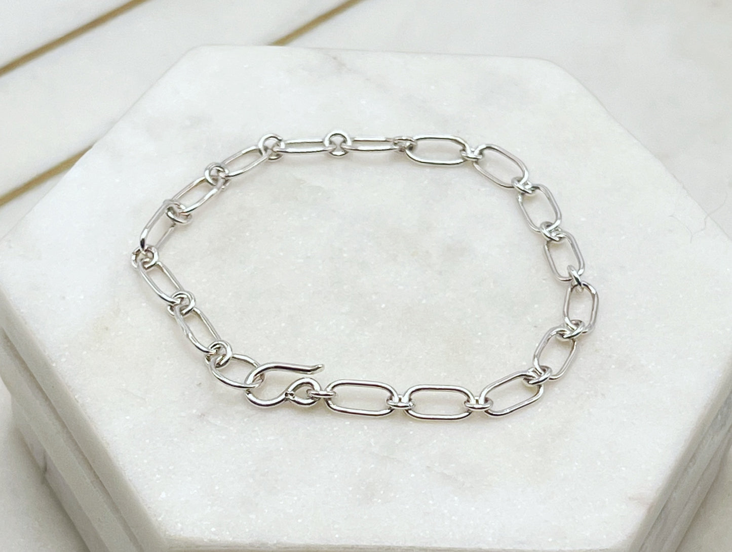 Forged sterling silver chain bracelet