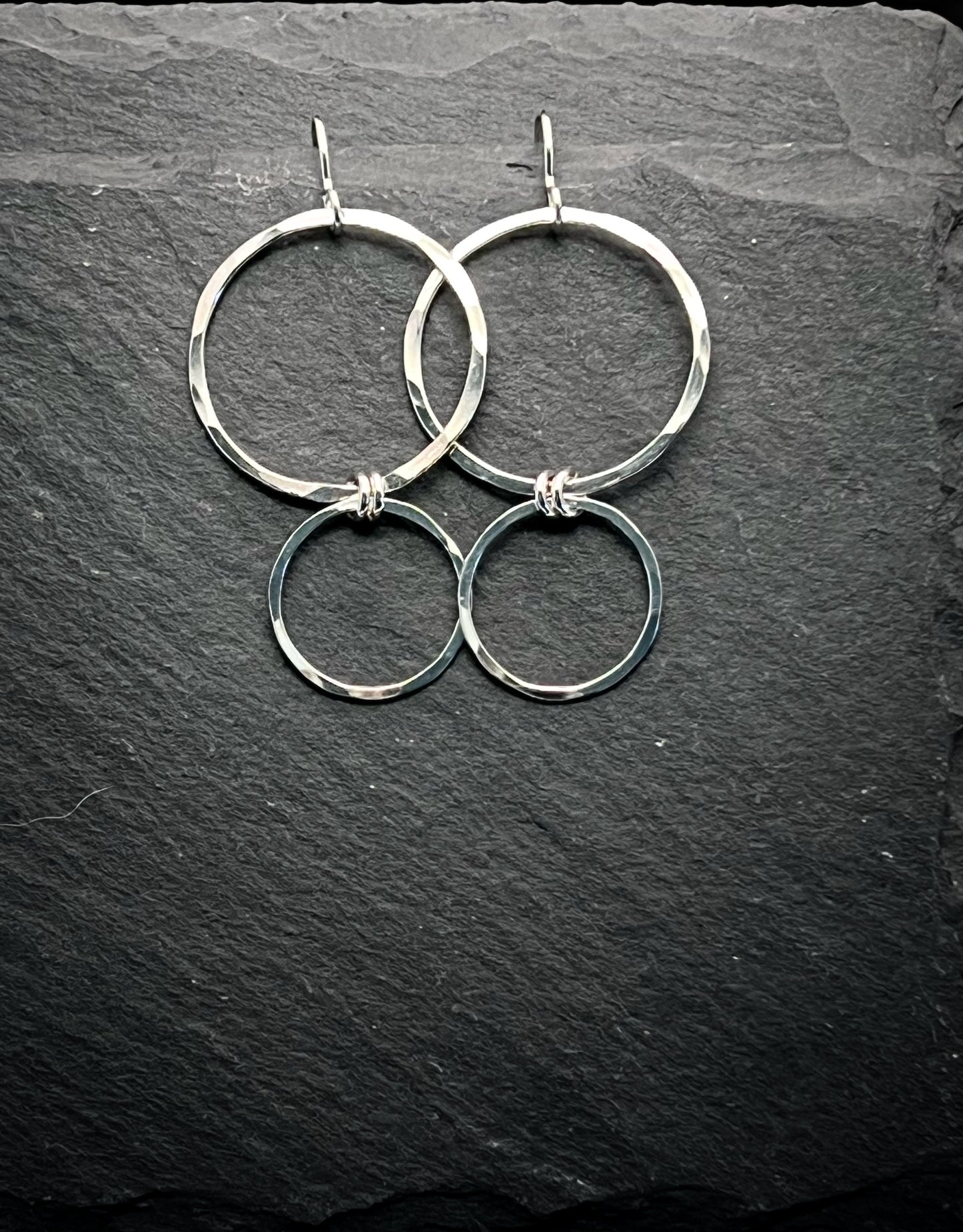 Forged sterling double hoop earrings