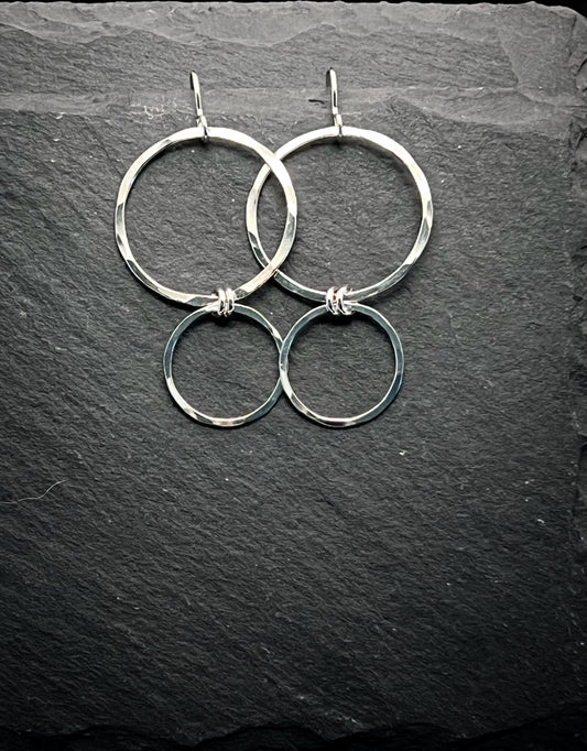 Forged sterling double hoop earrings