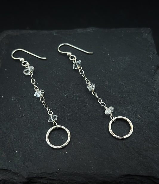 Forged Sterling Silver & Herkimer Diamond Dangle Earrings