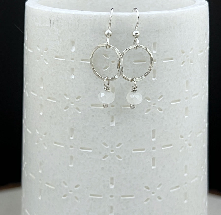 Sterling silver hoop earrings with moonstone gemstones