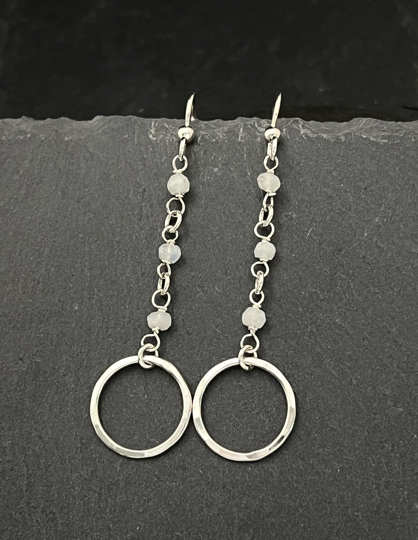 Forged Sterling Silver & rainbow moonstone earrings