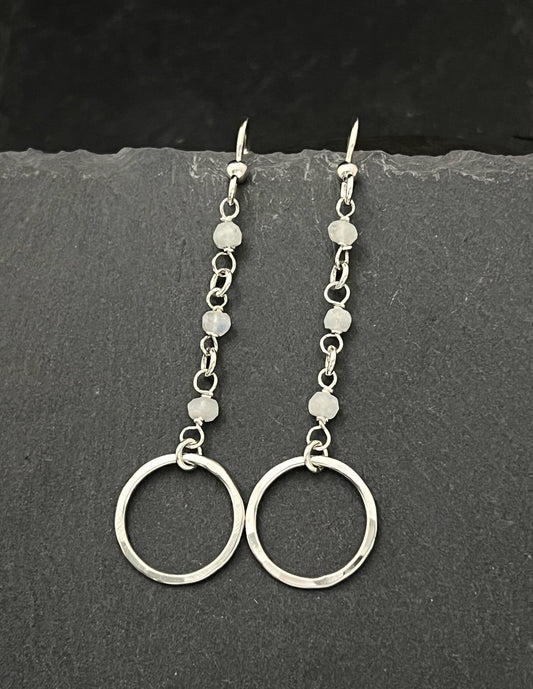 Forged Sterling Silver & rainbow moonstone earrings