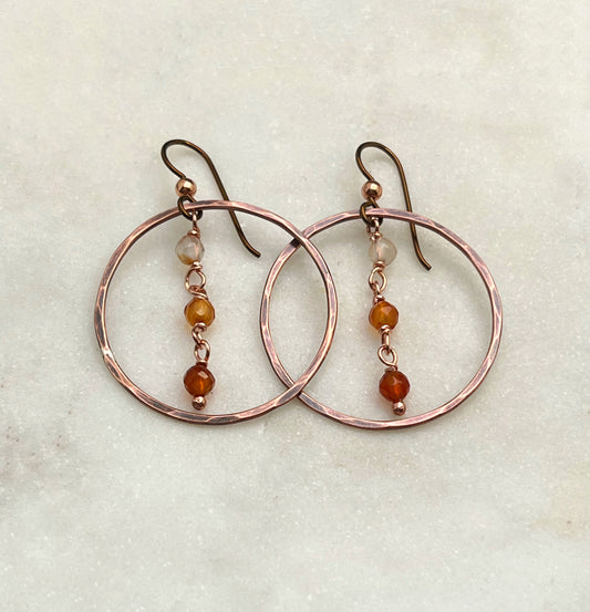 Copper and carnelian hoop earrings