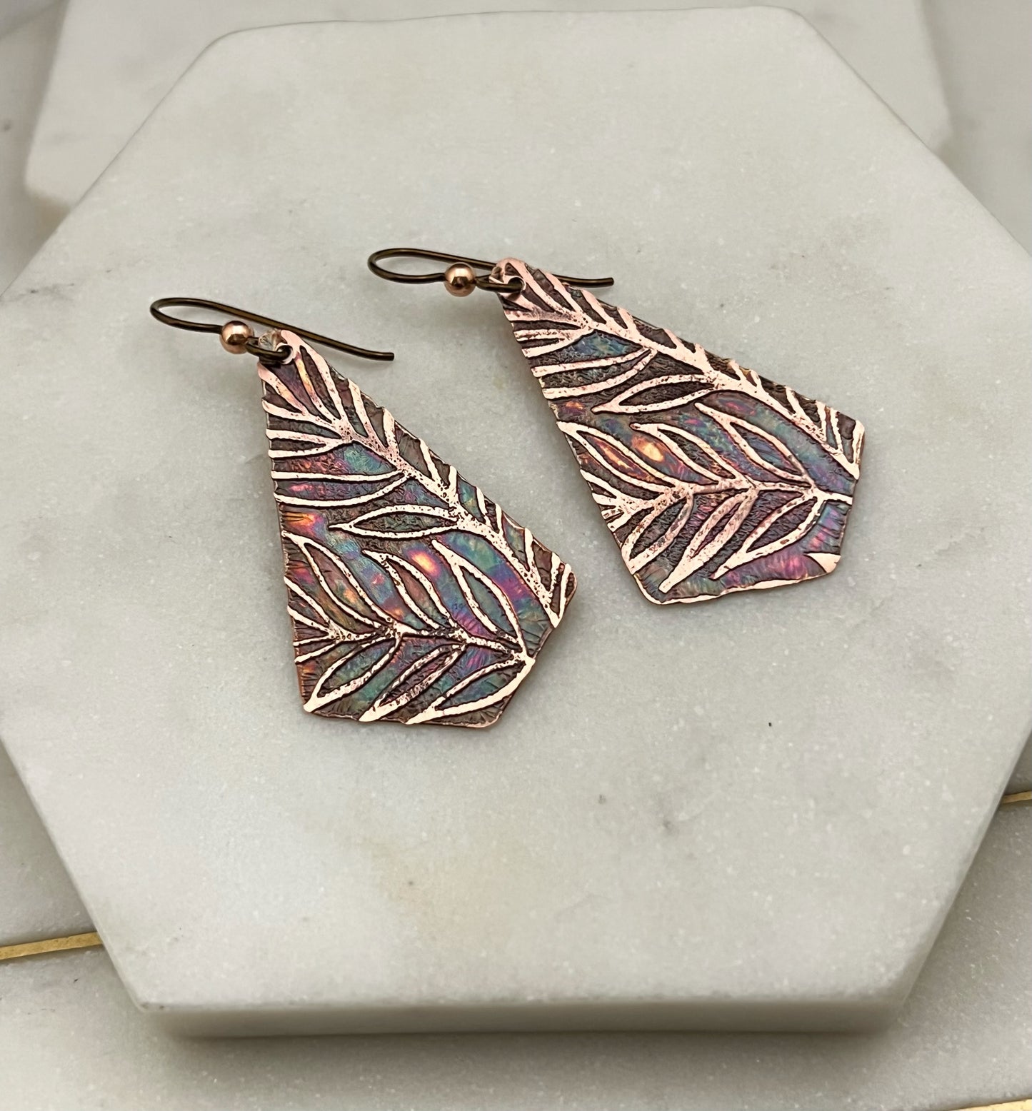 Acid  etched copper earrings