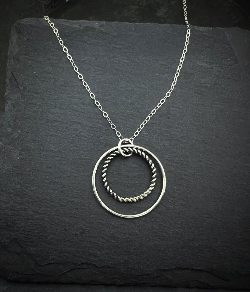 Forged double hoop sterling silver necklace