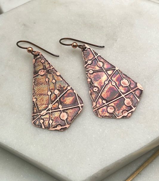 Acid  etched copper earrings