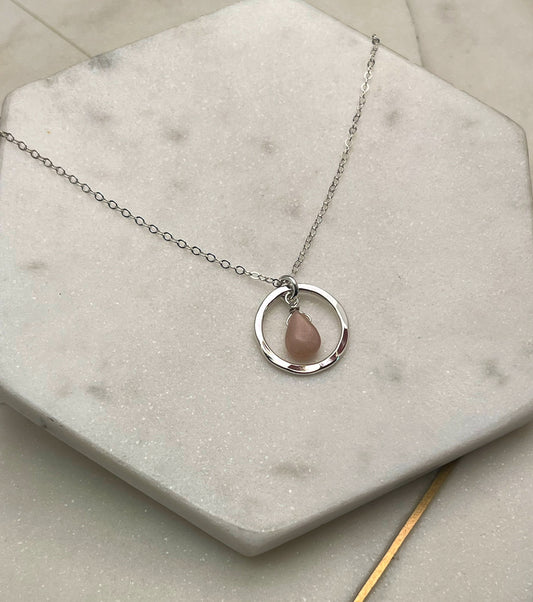 Forged sterling silver necklace with peach moonstone