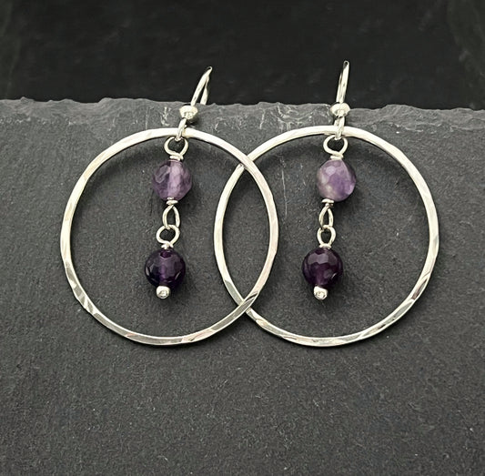 Forged Sterling Silver & amethyst earrings